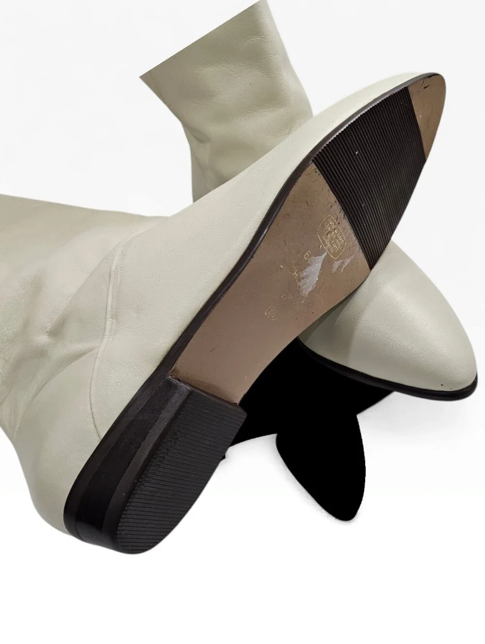Vintage 80s Women Cream Leather Slouch Flat Boots 8M Made in Brazil